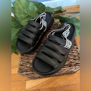 UGG Sport Yeah Black Puffer Slide Sandals with Logo Sling women’s 8